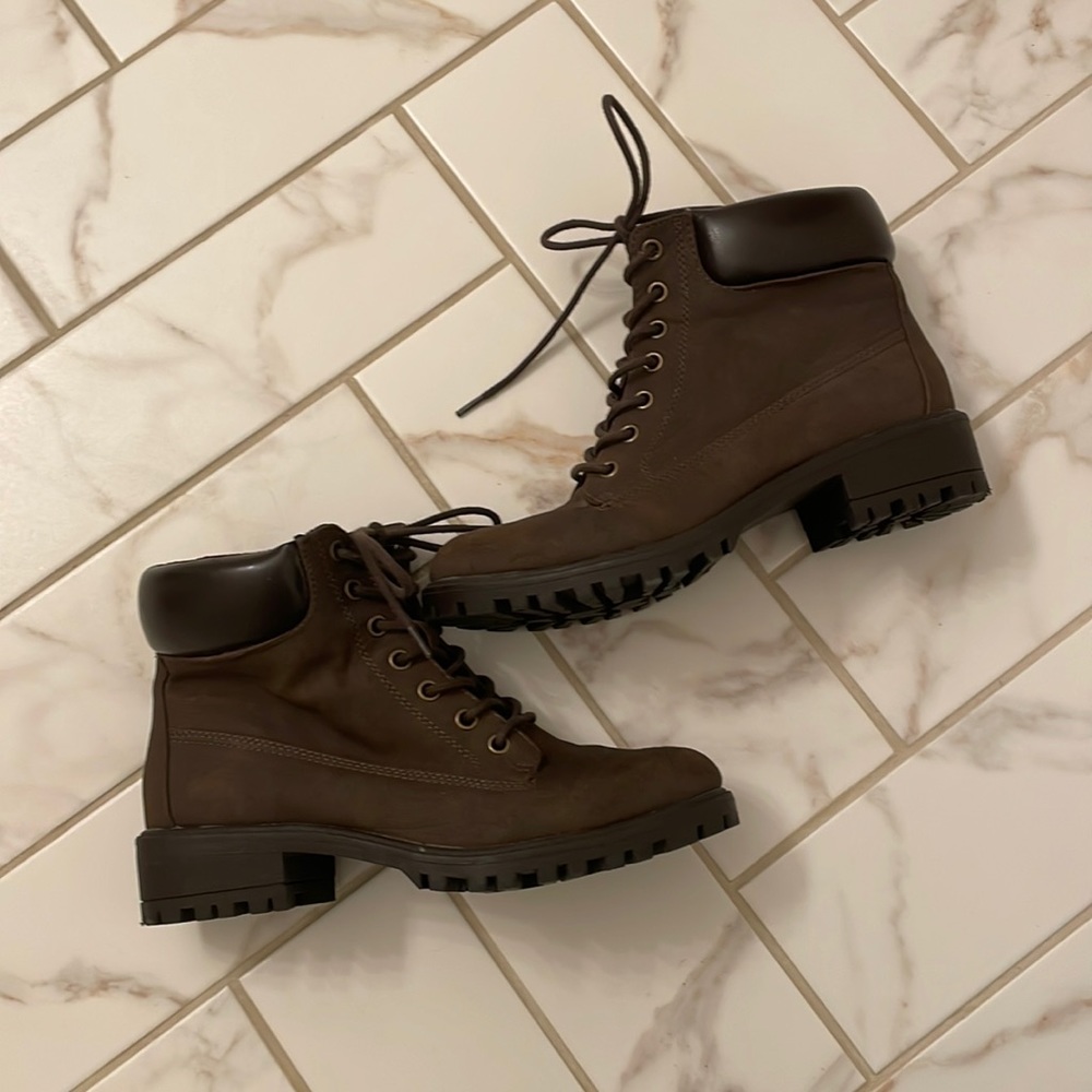 Brown lace up ankle booties